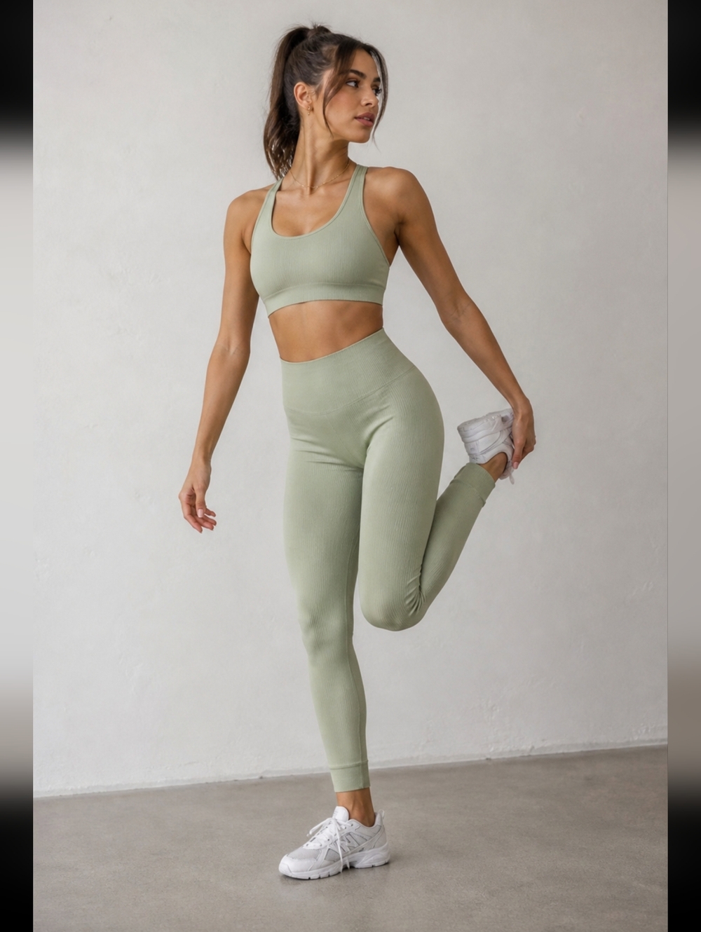 SET Active Sculptflex Seamless Ribbed Leggings Yoga Green M/L